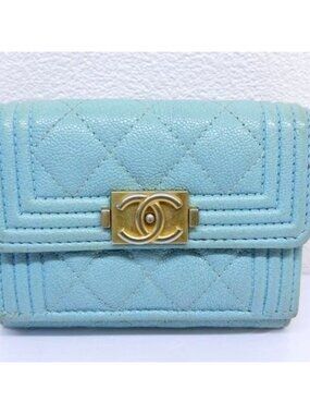 Chanel Boy Compact Wallet Trifold Mini Light Blue